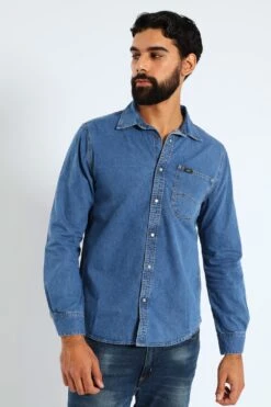 Long Sleeve Lazy Denim Shirt - Medium Wash(Long Sleeve Lazy Denim Shirt Medium Wash 41417101)