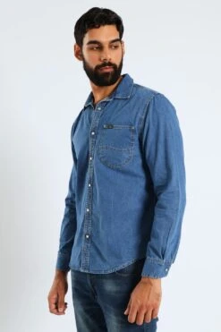 Long Sleeve Lazy Denim Shirt - Medium Wash(Long Sleeve Lazy Denim Shirt Medium Wash 41417101) 8 Long Sleeve Lazy Denim Shirt - Medium Wash(Long Sleeve Lazy Denim Shirt Medium Wash 41417101) -Lee Outlet EDG090720250564
