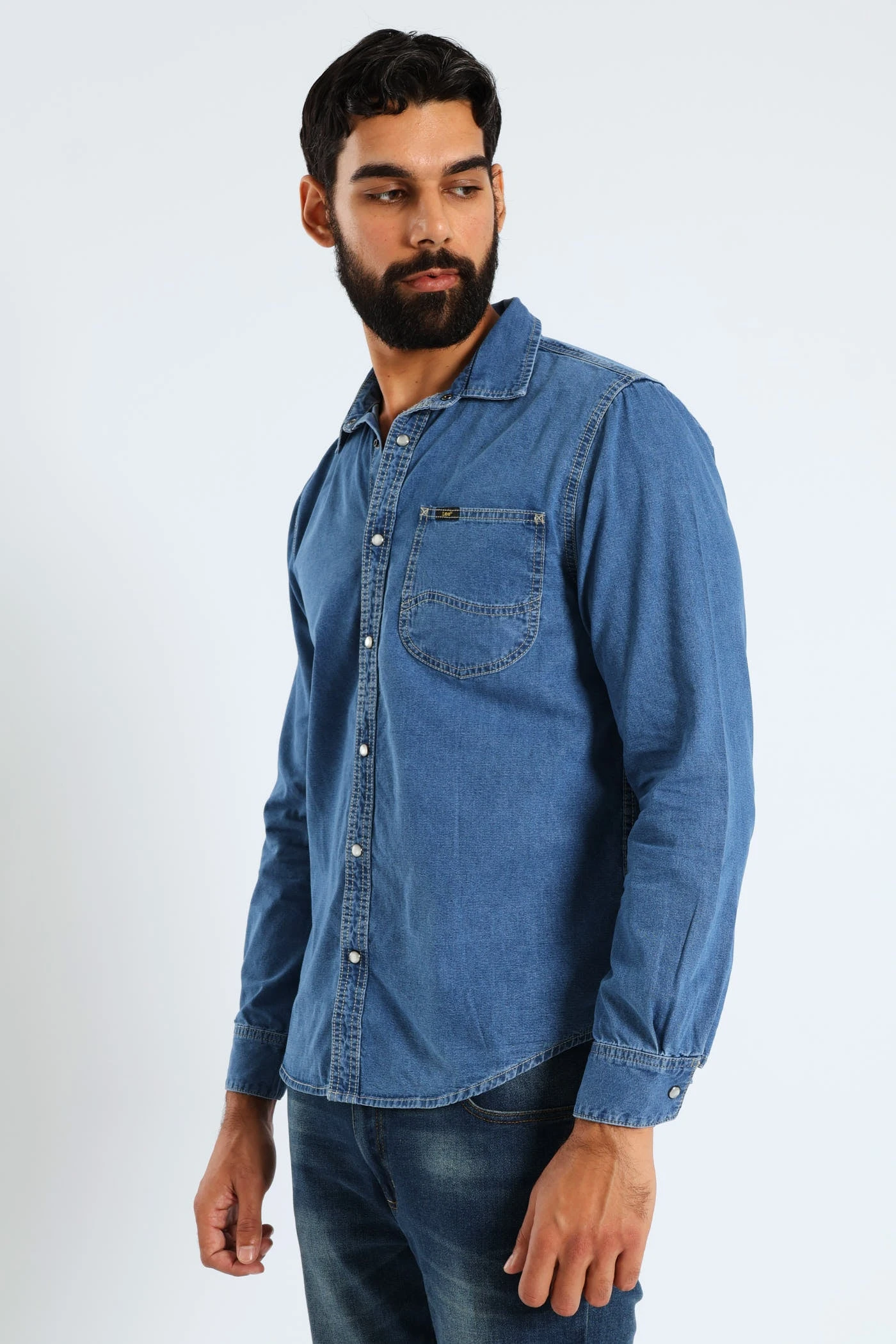 Long Sleeve Lazy Denim Shirt - Medium Wash(Long Sleeve Lazy Denim Shirt Medium Wash 41417101) 5 Long Sleeve Lazy Denim Shirt - Medium Wash(Long Sleeve Lazy Denim Shirt Medium Wash 41417101) - Image 3