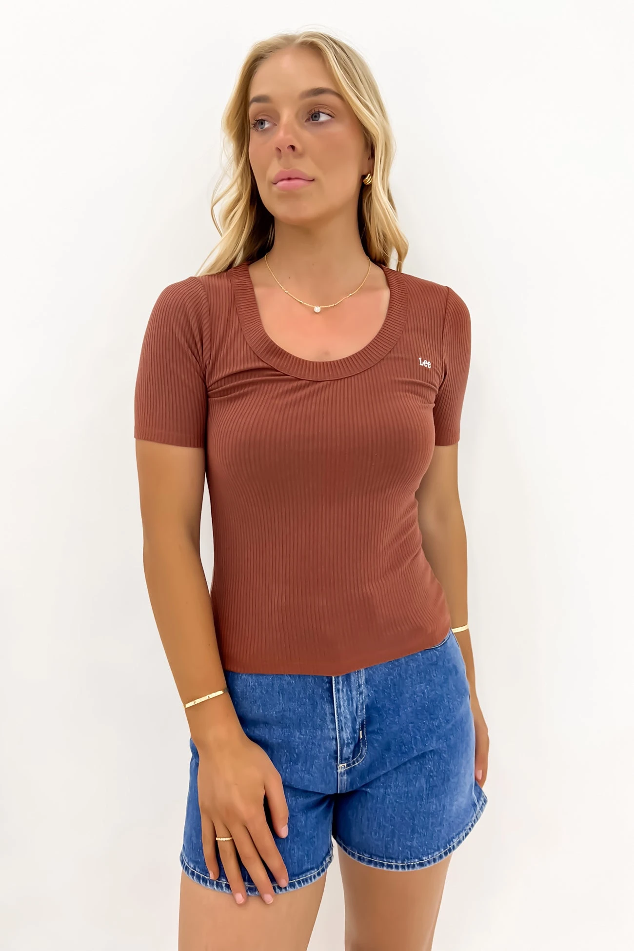 Lee Scoop Slim Rib Tee Terracotta 3 Lee Scoop Slim Rib Tee Terracotta